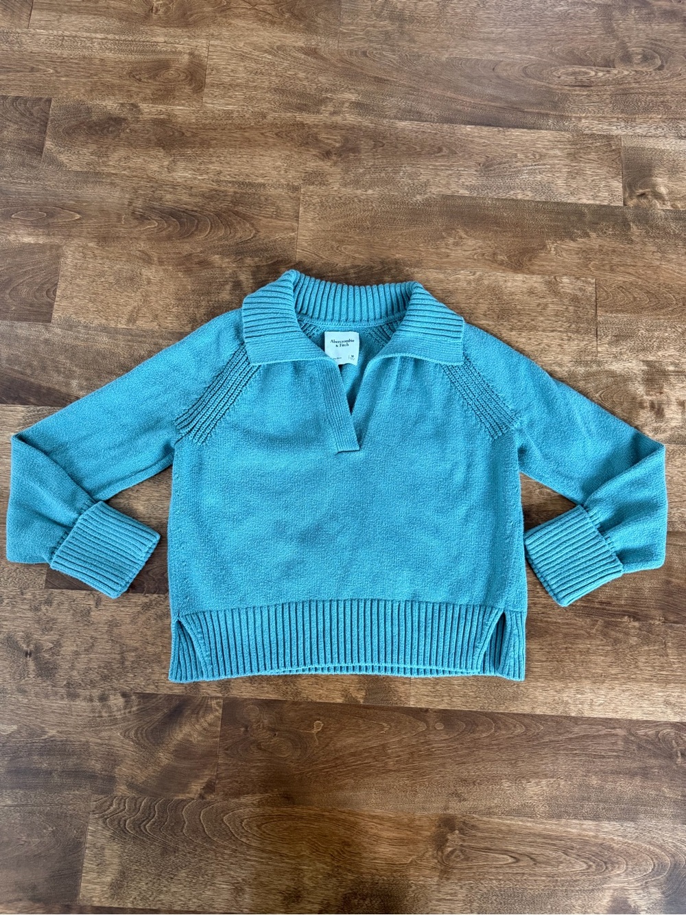 Abercrombie & Fitch Teal V-Neck Collared Knit Sweater